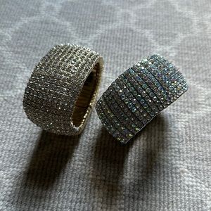Stretch rhinestone bracelets, one is gold tone and one is silver tone